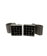 Lucien Perreaux Vintage Cuff Links Silver Toned Black Rhinestone Square - £15.50 GBP