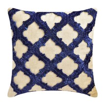 Blue Linen Ribbon Embroidery Lattice Trellis 16&quot;x16&quot; Pillow Cover-Quilling Blue - £33.72 GBP+