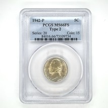 1942-P 5C Jefferson Nickel PCGS MS66FS Type 2 Full Steps Uncirculated - $2,306.52 MXN