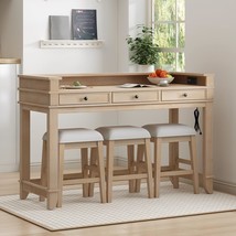 Merax 4-Piece Natural Wash Farmhouse Set with USB Charging/Drawers Wood Table wi - $662.99