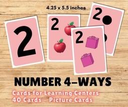 NUMBER 4-WAYS  - Cards For Learning Center Preschool 40 Cards Teaching supplies - £7.33 GBP