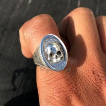 Huge Skull Signet Ring 925 Sterling Silver Biker Jewelry Christmas Gift for Dad - £51.00 GBP