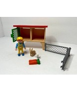 Vintage 1999 Playmobil Toy from 3075 Bunny Rabbit Hutch Boy Figure Fence... - $19.77