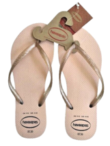 Havaianas Ballet Rose Pink Slim Glitter Flip Flops W 9/10 Sandals Beach Summer - $38.84