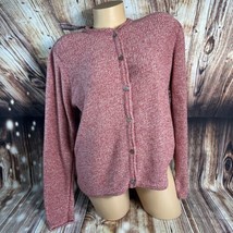 LL Bean Womens Size Large Pink Red Button Up Knit Cardigan Sweater Top EUC - £18.97 GBP