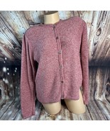 LL Bean Womens Size Large Pink Red Button Up Knit Cardigan Sweater Top EUC - £18.62 GBP