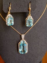 60ctw Blue Topaz And Zircon Vermeil Pendant Necklace 20 Inch - £74.45 GBP