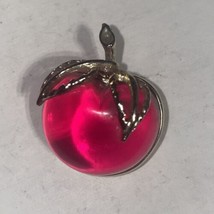 Vintage Sarah Coventry Lucite Pink Apple Cherry Brooch Pin Gold Tone Acc... - $9.90