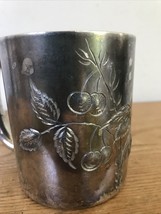 Vtg Antique James Tufts Quadruple Silver Plate Etched Cherries Mug Victorian 4&quot; - £62.47 GBP