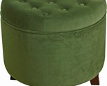This Green Upholstered Round Velvet-Tufted Foot Rest Ottoman From Homepo... - £89.88 GBP