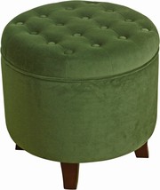 This Green Upholstered Round Velvet-Tufted Foot Rest Ottoman From Homepo... - £90.20 GBP