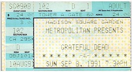 Grateful Dead Concert Ticket Stub September 8 1991 Madison Square Garden NY - £27.05 GBP