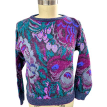 Vtg 80s 90s Purple Grape Abstract Acrylic/Angora Soft Fuzzy Sweater Wome... - $729.48 MXN