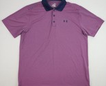 Under Armour Golf Polo Shirt Mens XL Purple Striped Heat Gear Loose  - $24.74