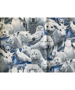 Fabric Piece White Animals on Blue Quilting Sewing Crafts 44&quot; wide x 19.5&quot; - £12.45 GBP