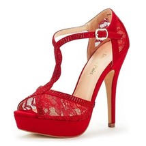 DREAM PAIRS Women&#39;s Red High Stilettos Platform Heels Rhinestone Size 9 - £31.39 GBP