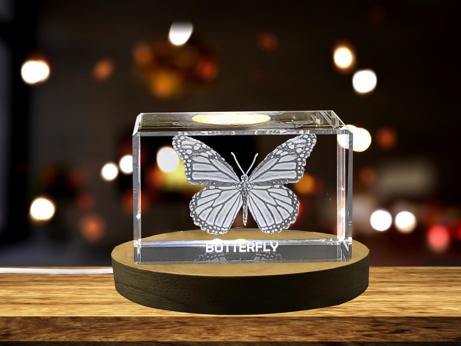 LED Base included | Unique 3D Engraved Crystal with Butterfly Design - P... - $25.99+