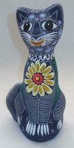 Handpainted Ceramic Clay Pottery 7&quot; Tall Kitty Cat Colorful Figurine K10 - £11.87 GBP