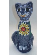 Handpainted Ceramic Clay Pottery 7&quot; Tall Kitty Cat Colorful Figurine K10 - $14.85