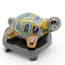 Tortoise Turtle Cloisonne Enamel Inlay Golden Thread Feng Shui Yellow 2 in VTG - £18.17 GBP