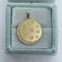 CZ Moissanite 1Ct Round Cut Moon-Star Pendant 14K Yellow Gold Plated Silver - £113.63 GBP