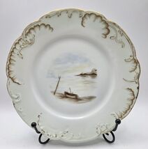 Haviland &amp; Co 8" Lunch Salad Plate Lake Scene Boat Mountains 1888-1896 - $24.75