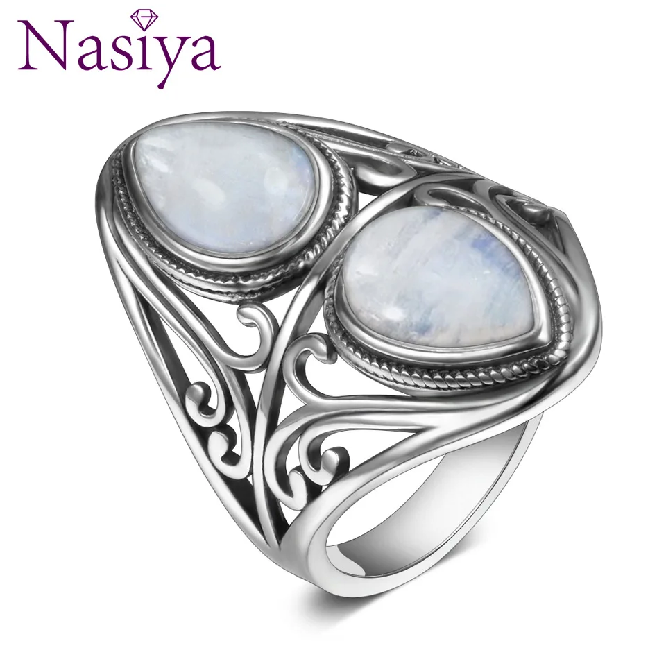 Nasiya Rings Original Design Vintage Natural Rainbow Moonstone Ring For Women Me - $23.90