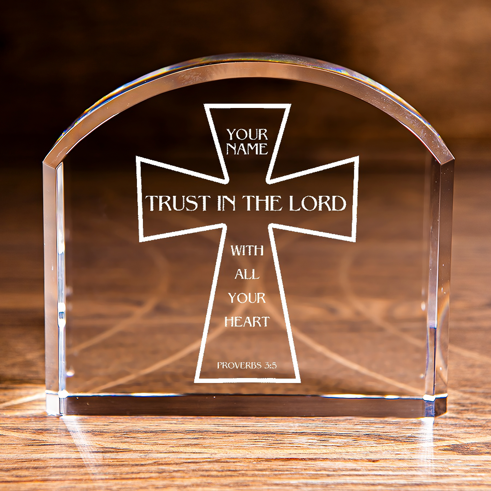 Proverbs 3:5 Trust in The Lord Cross Arch Top Crystal Personalized Christian - £107.06 GBP