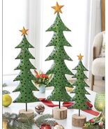 WHIMSICAL STAR- TOPPED CHRISTMAS TREE ON WOOD BASES SET OF 3 HANDCRAFTED  - $445.49