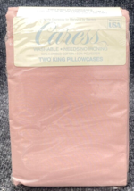 Caress Two King Pillowcases Rosebud Pink Percale USA Made 20x40” 1990&#39;s - $12.86