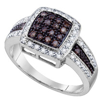 10k White Gold Round Brown Diamond Square Cluster Ring 1/2 - £485.44 GBP