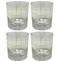 Old-Fashioned Rocks Low Ball Glass Gold Plaid 14oz Set of 4 BPA Free - $17.77