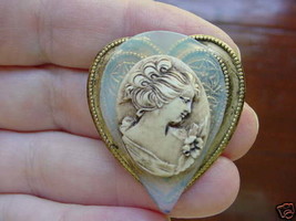 (CS37-2) HAIR UP Lady CAMEO Pin Jewelry brooch glass heart Wow - £23.07 GBP