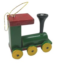 Green Train Mini Christmas Tree Ornament Wood Handpainted Vintage 2 Inch - £7.95 GBP