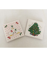 Christmas holiday vintage ceramic tile trivet set duck goose tree graphics - $36.69 CAD