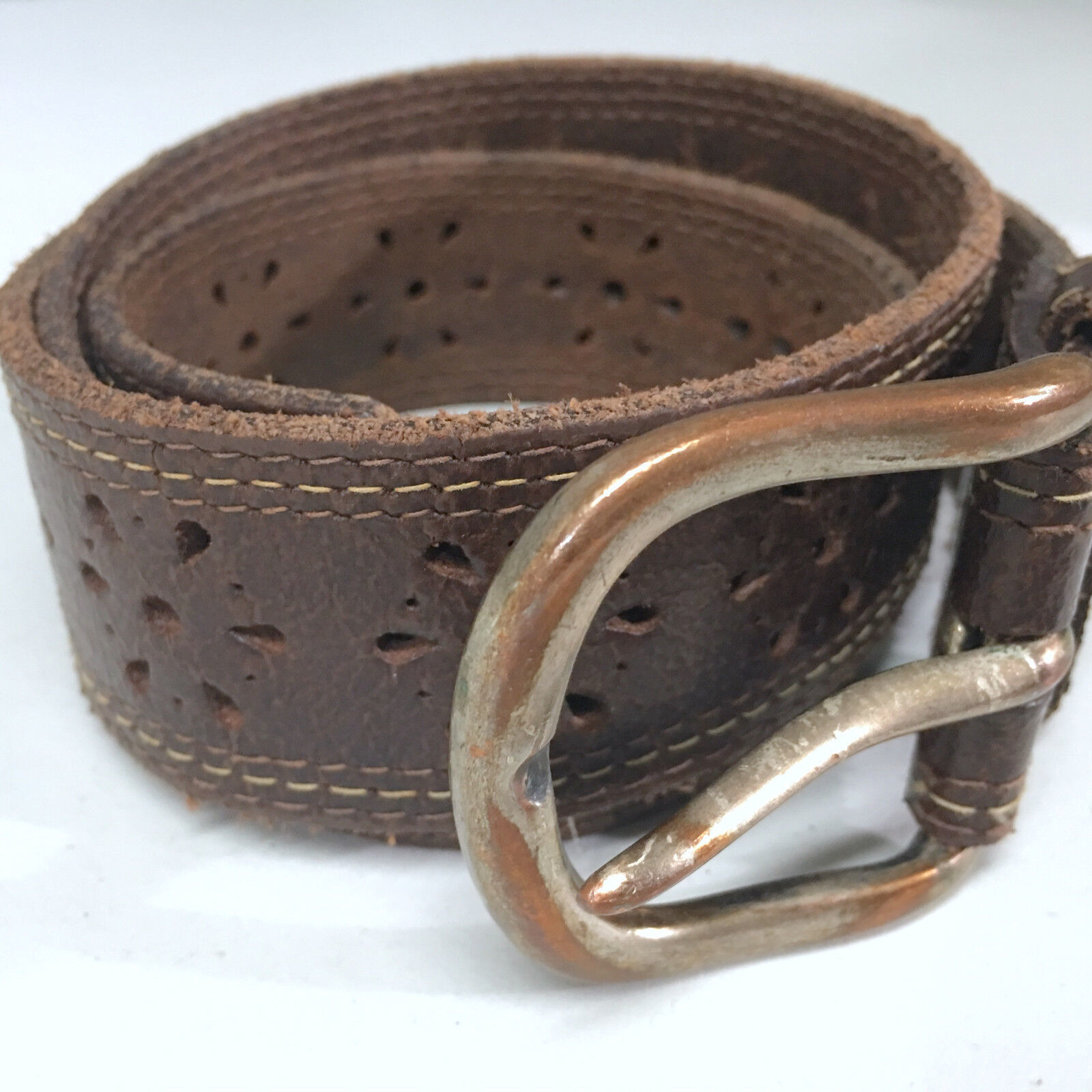 Primary image for Brown Leather Womens Die Cut Flowers Medium Fashion Belt Made in Italy 1.5" 