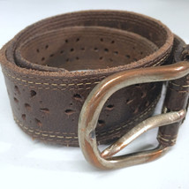 Brown Leather Womens Die Cut Flowers Medium Fashion Belt Made in Italy 1... - $16.51