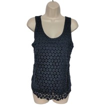 J Crew Women&#39;s Tiered Dot Tank Top Size Small Navy Blue Scoop Neck Summer Casual - £19.32 GBP
