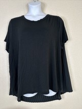 Ava &amp; Viv Womens Plus Sz 2X Black Stretch Knit Pleated Back T-shirt Short Sleeve - £9.99 GBP