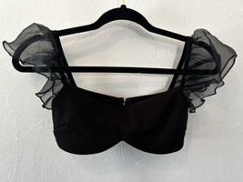 Nookie Illusion Crop Top Black Sheer Organza Puff Sleeve Size Small - $62.84