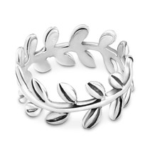 Peace Within Olive Leaf Wrap Eternity Band Sterling Silver Ring - 7 - £16.49 GBP