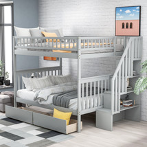Full over Full Bunk Bed with Two Drawers and Storage Gray  - £652.75 GBP