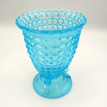 Antique Adams &amp; Co Thousand Eye Footed 5.25&quot; Blue Glass Sugar Dish Vase - $37.99