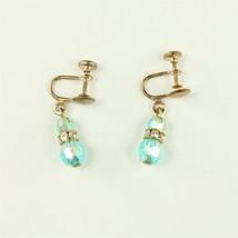 ✅ Vintage Pair Jewelry Clip On Earrings Rhinestone Blue Bead Gold Plate ... - £5.81 GBP
