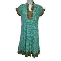 indian handmade boho green beaded embroidered midi kurti dress - $29.66
