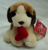 Russ Love Puppies Cute St. Bernard Dog W/ Red Heart 4&quot; Plush Stuffed Animal New - £13.14 GBP