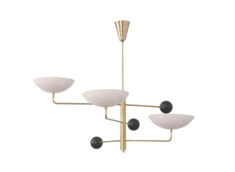 3 Light Curved Pendant Mid Century Modern Raw Brass Sputnik chandelier l... - $360.00
