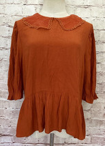 Cover Story Womens L Blouse Peter Pan Collar Rust Cinnamon Peplum Hem Prairie - £21.82 GBP