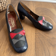 Vintage 60s 70s Imperial Block 2.5” Heel Shoes Navy Blue Black Red Grey 7 - $52.20