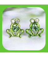 New Absolutely Darling Big Eye Rhinestone  Frog  Stud Earrings - $7.00